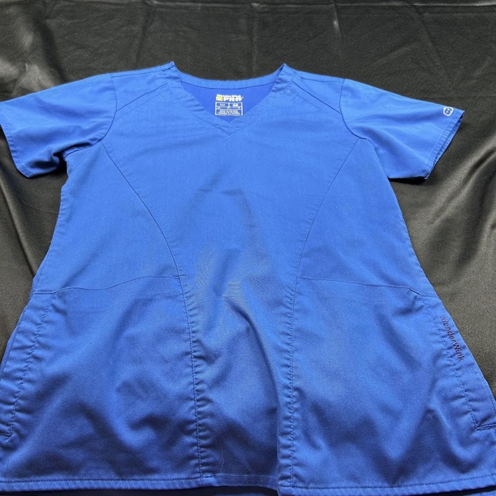 WonderWink PRO Royal Blue V-Neck Scrub Top Women XS Short Sleeve Healthcare